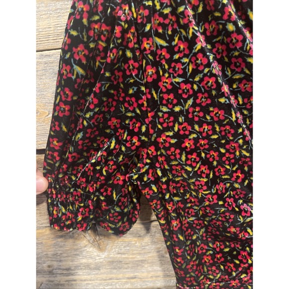 Topshop Women's Black Velvet Floral Dress US Size 4 V Neck Short Sleeve - Picture 4 of 8